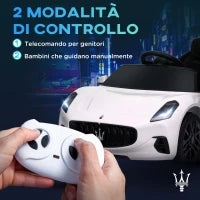 Macchina per Bambini 12V Maserati Gran Turismo Folgore con Telecomando, Età 3-5 Anni, Bianco