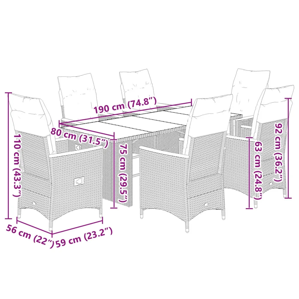 Set Bistrò da Giardino 7 pz con Cuscini in Polyrattan Grigio 3276973