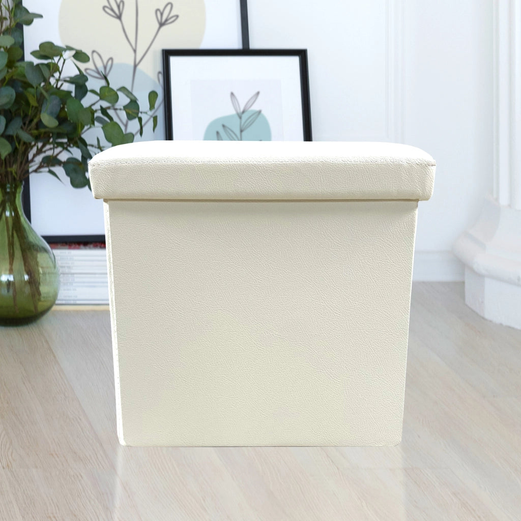 Puff Ottomano Quadrato Portaoggetti Pieghevole in Similpelle 38x38x38cm | Nyana Casa | Stile ottomano | Similpelle resistente | Nero, grigio e beige