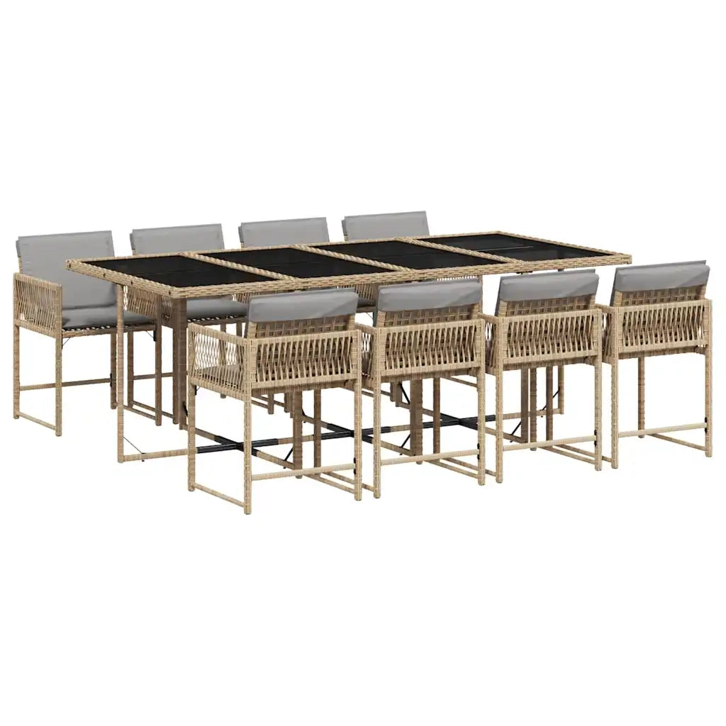 Set Pranzo da Giardino 9 pz con Cuscini Beige Misto Polyrattan