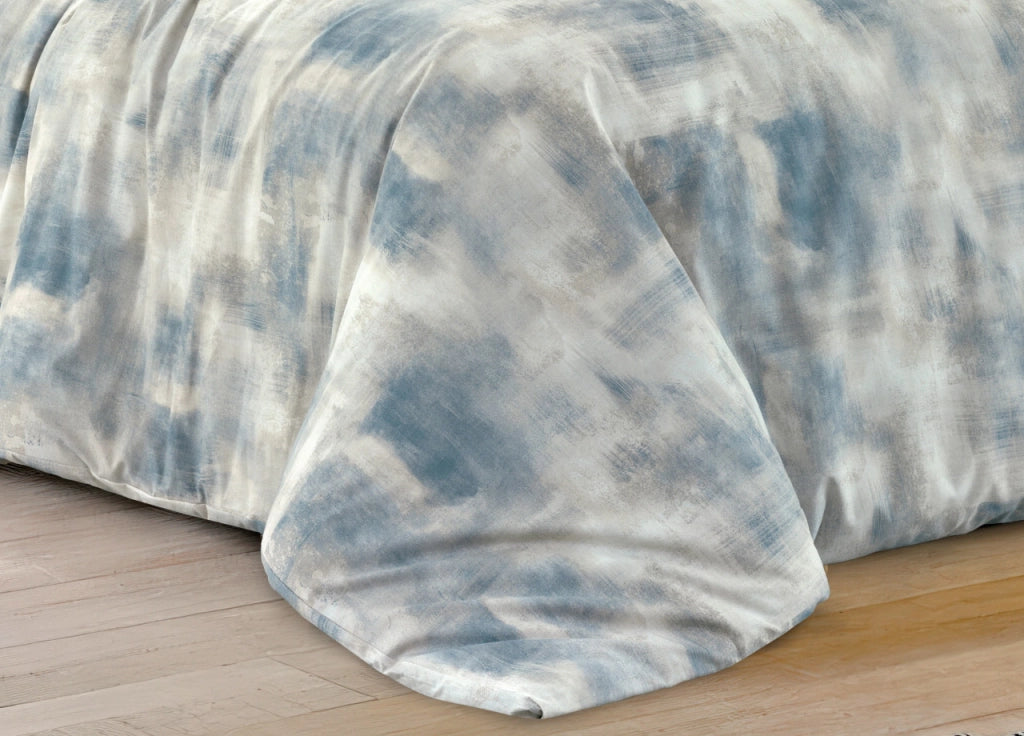 Completo Lenzuola Letto 100% Cotone Made In Italy Disegno Nebula - Singolo - Ottanio