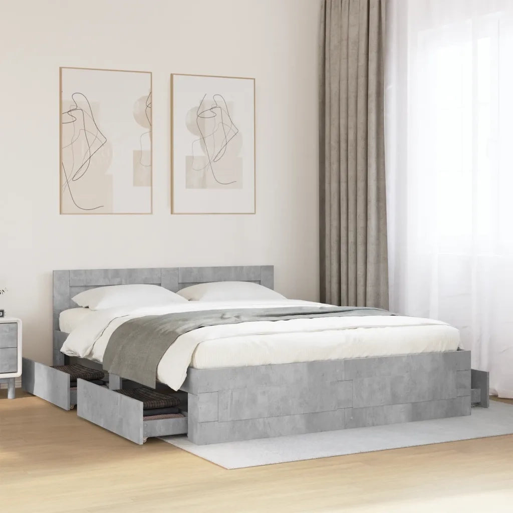 Giroletto Testiera-Struttura Letto Grigio Cemento 160x200 cm Legno Multistrato