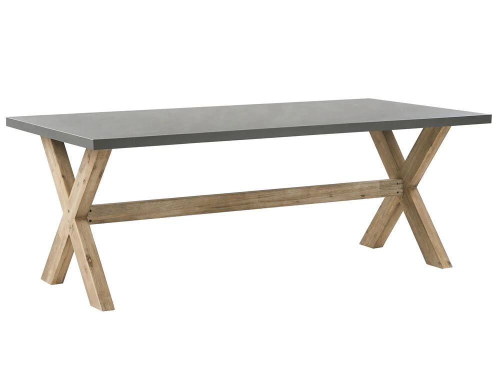 Set da pranzo per esterni grigio chiaro in fibra di legno cemento per 6 persone tavolo e sgabelli dal design moderno
