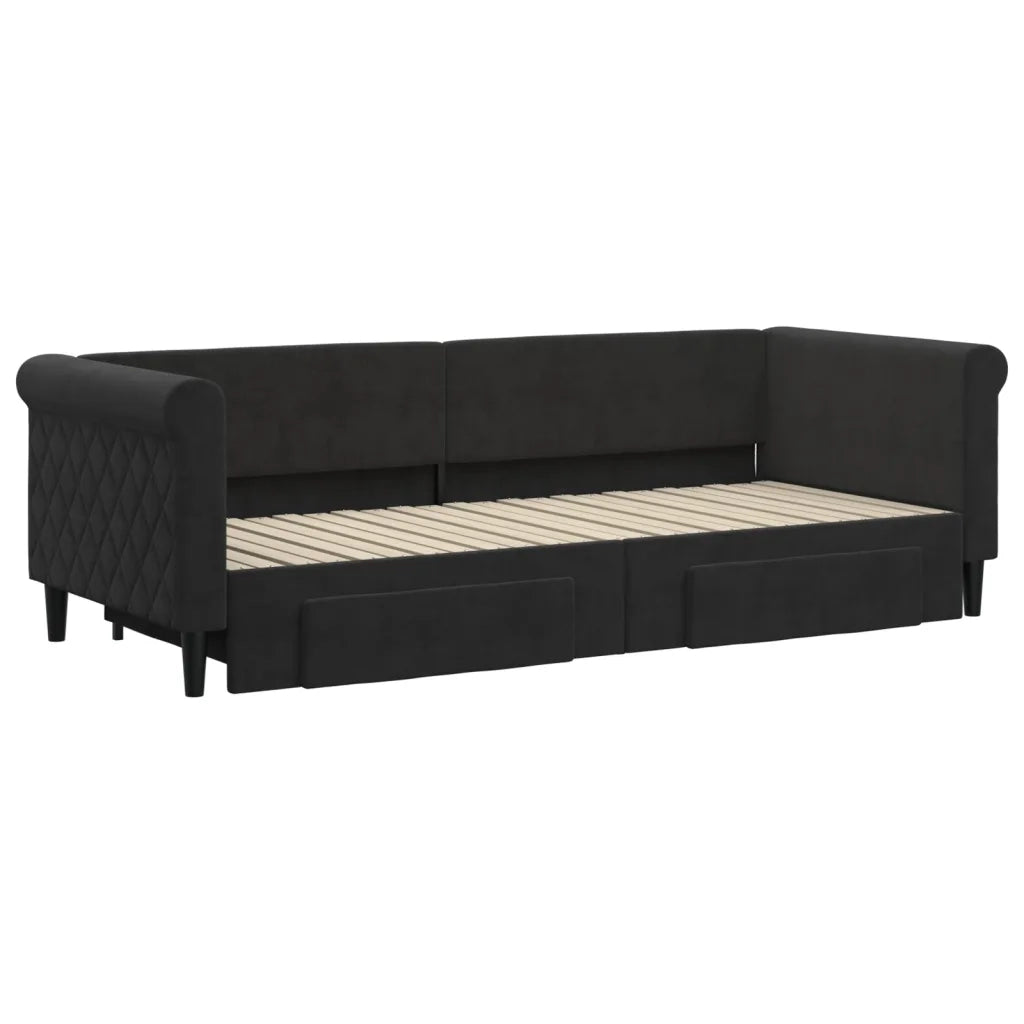 Divano Letto Estraibile con Cassetti-Sofa Letto-Daybed Nero 80x200 cm in Velluto 779247