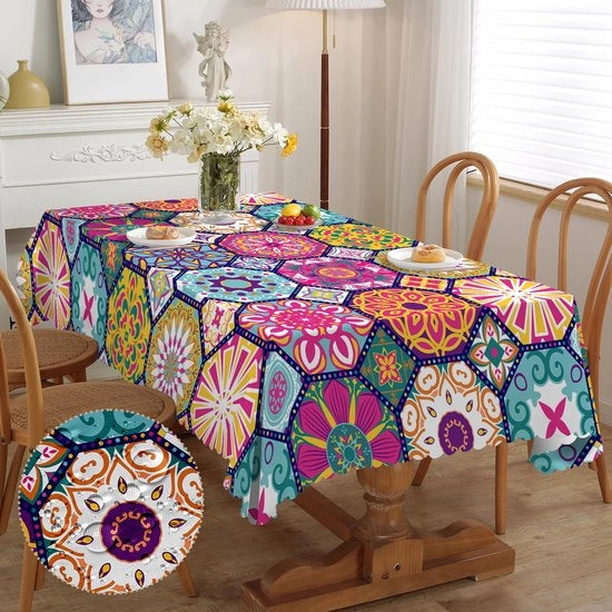Tappeto da tavolo impermeabile per esterno resistente alle intemperie con disegno mandala in tessuto polyester per tavolo da giardino o da cucina 150x260 cm