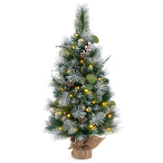 90cm Albero di Natale mini artificiale con 98 foglie di PVC innevate e 30 luci LED-Decorazione natalizia a batteria
