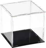 Vetrina Acrilica 10x10x10 cm - Scatola di Stoccaggio Stoffa - Piattaforma Nera - Design Transparente - Protezione Oggetti da Collezione - Facile da Montare - Scatola di Vetrina
