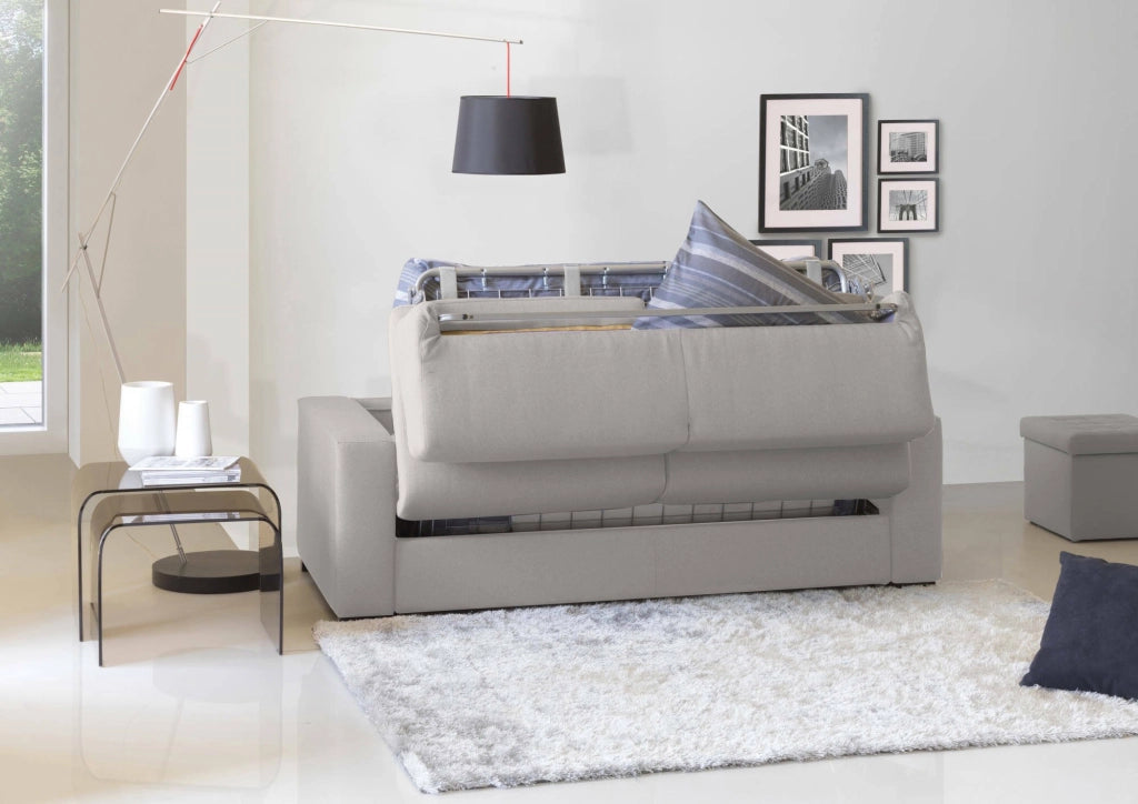 Divano Letto Andymion, Divano a 2 posti Large, Made in Italy, SofÒ  Soggiorno con apertura girevole, in tessuto imbottito, con Braccioli standard, cm 200x95h90, Grigio