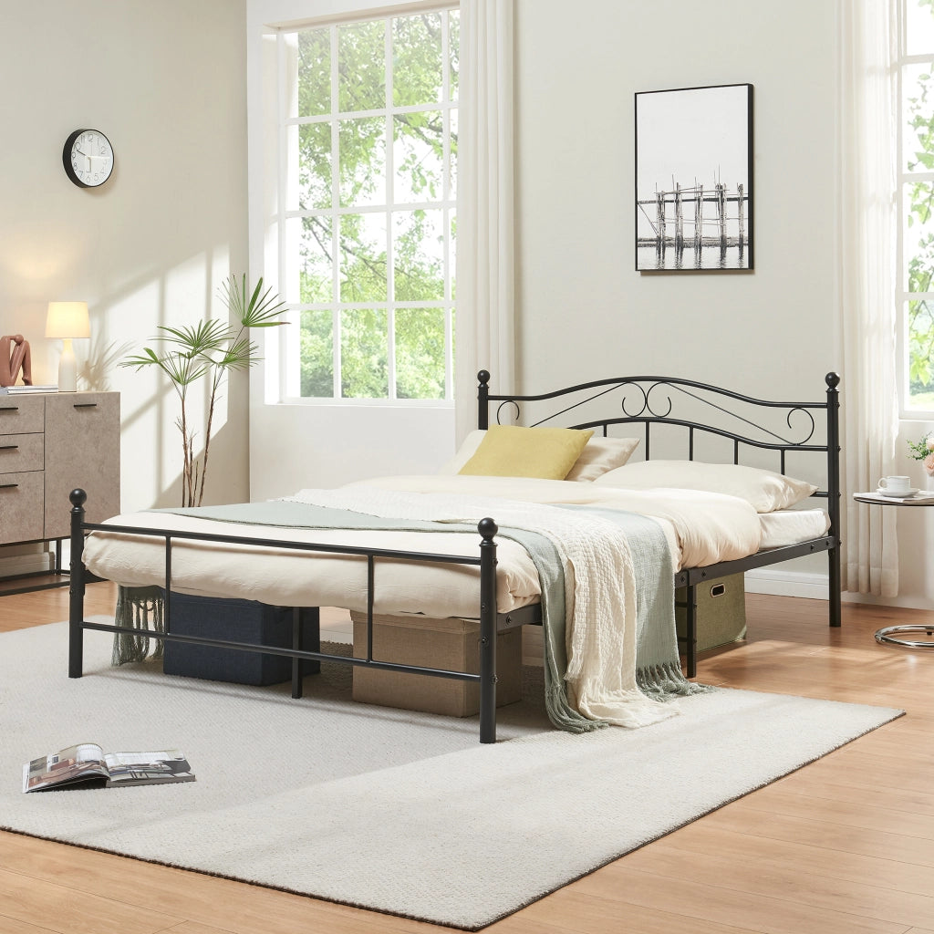 Letto Francese Florenz in Acciaio con Testiera Alta Decorativa 140 x 200 cm Nero [en.casa]