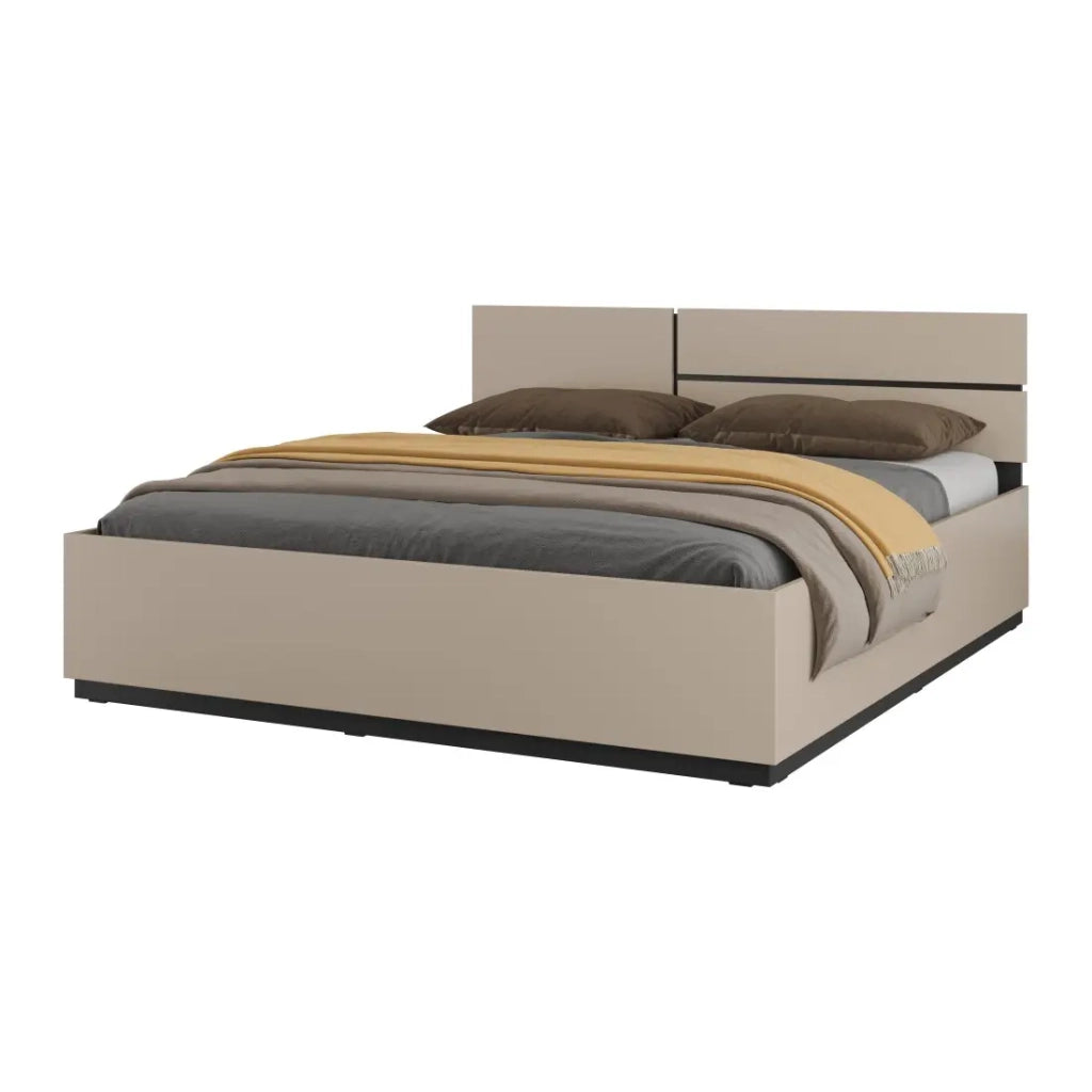 Letto contenitore HAVANA 180x200 cm - Beige e nero – Letto matrimoniale moderno con spazio di stoccaggio