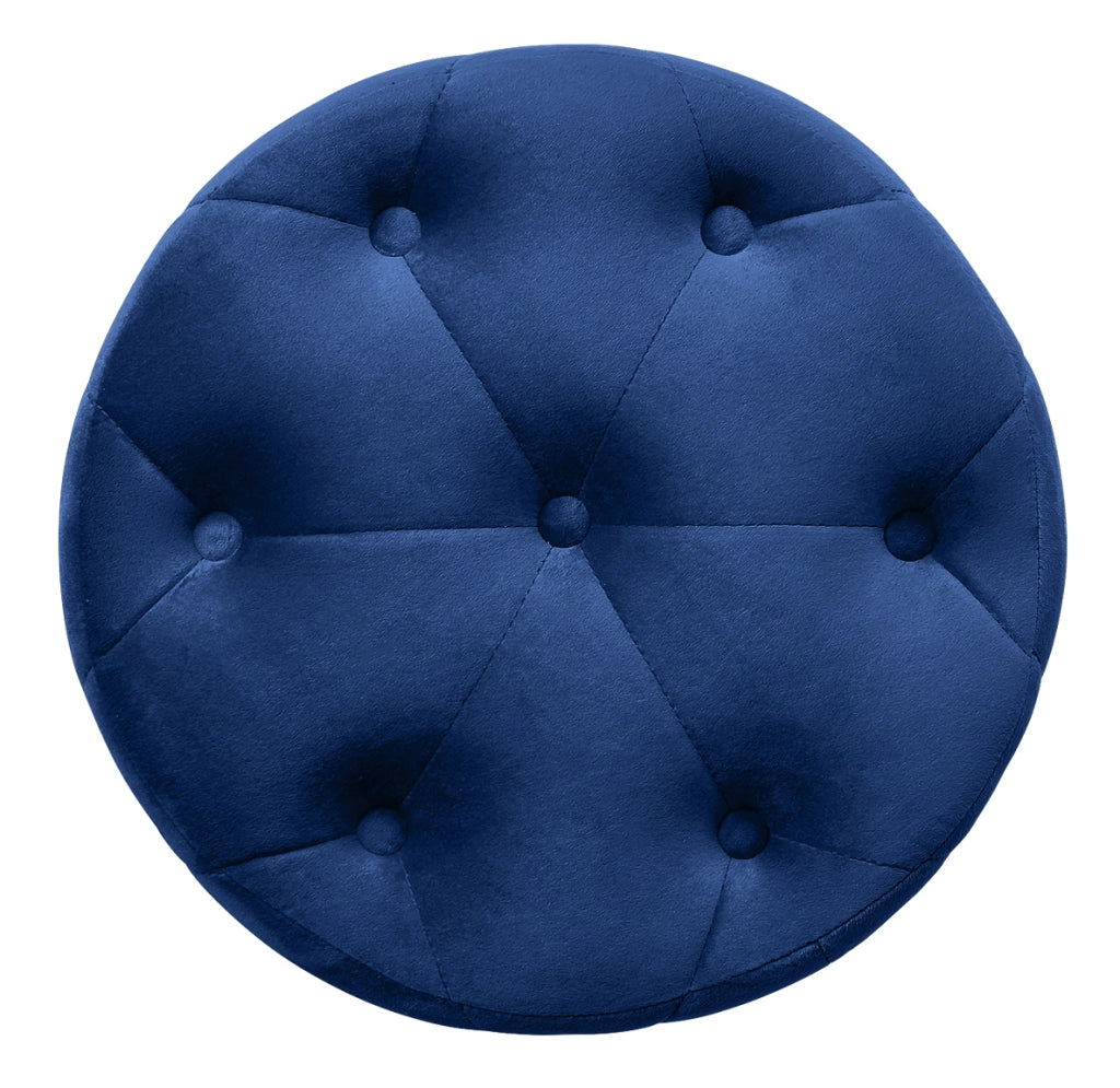 Pouf in velluto capitonné blu, poggiapiedi - Honey - PO07HO