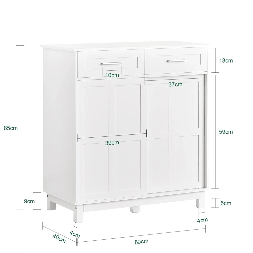 Credenza Con Ante Scorrevoli, Mobile Da Cucina, Armadio Da Soggiorno, Buffet Bianco 80x40x85cm FSB84-W SoBuy