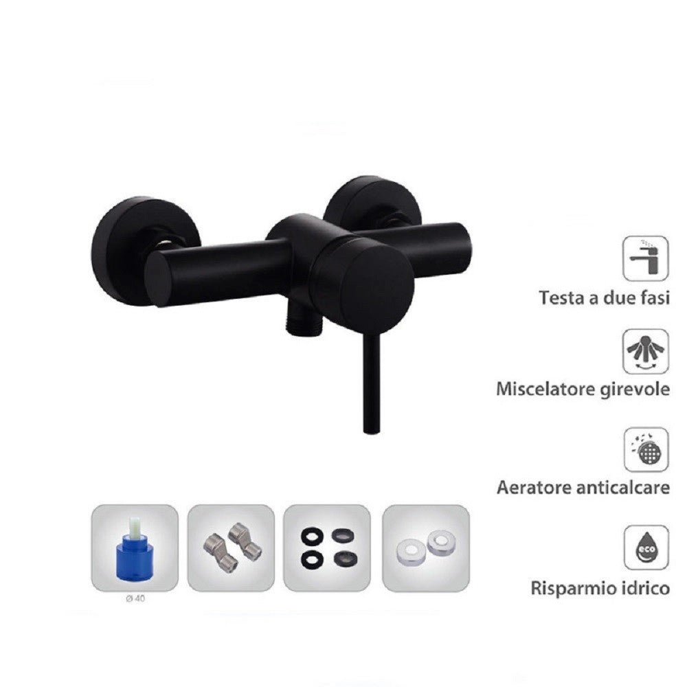 Trade Shop - Rubinetto Bagno Moderno Nero Opaco Miscelatore Orientabile Cabina Doccia 87394 -