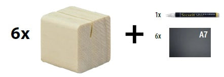 Base Porta Tag a cubi in legno con fessura 6 basi e 6 tag + Pennarello