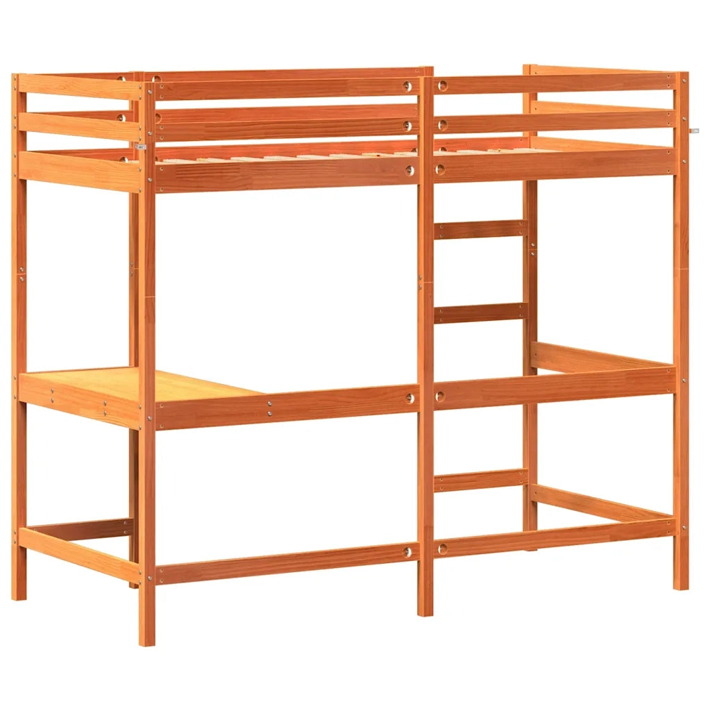 Letto Soppalco con Scrivania Marrone Cera 90x190 cm Legno Pino 842861