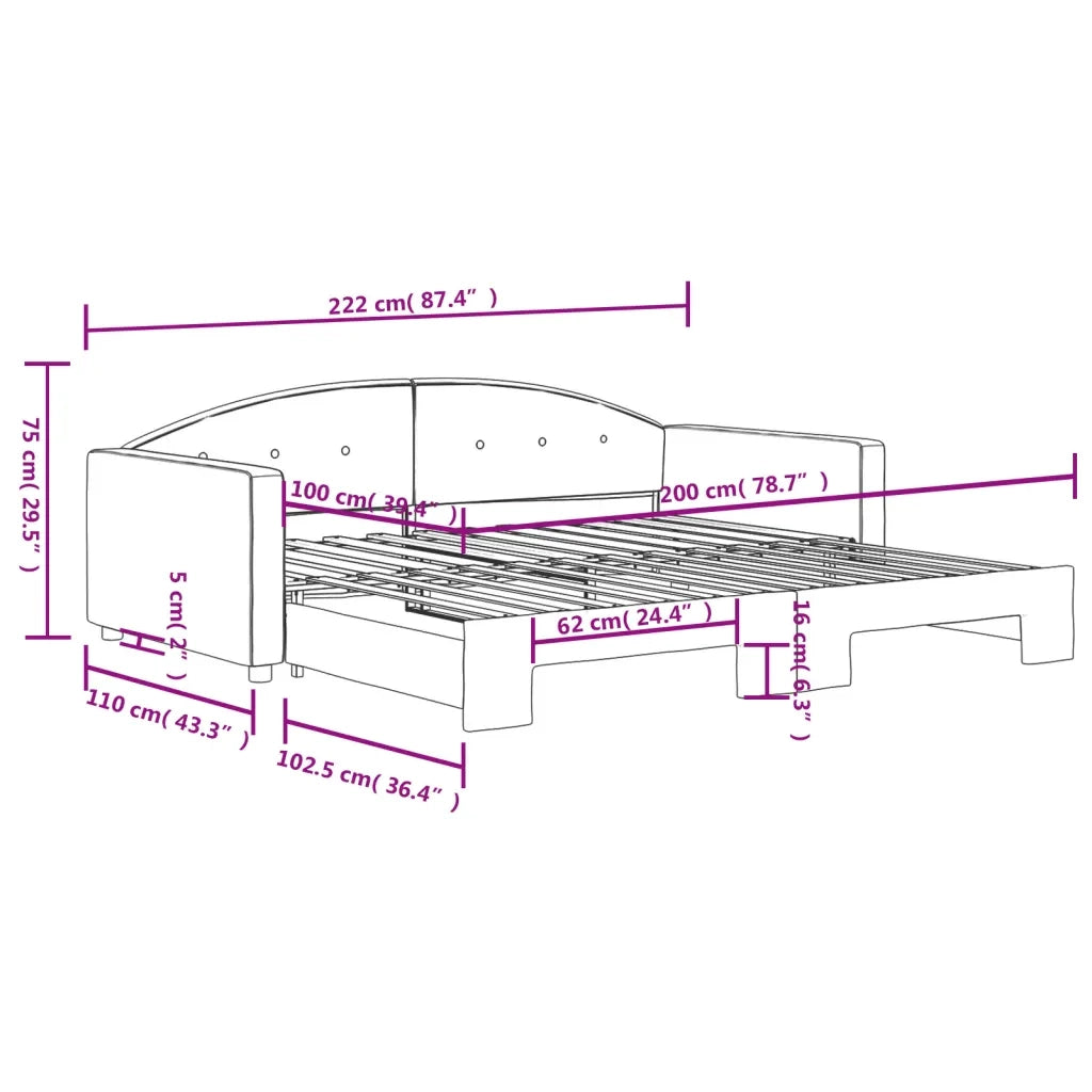 Divano Letto con Letto Estraibile-Sofa Letto-Daybed Nero 100x200 cm in Velluto 580343