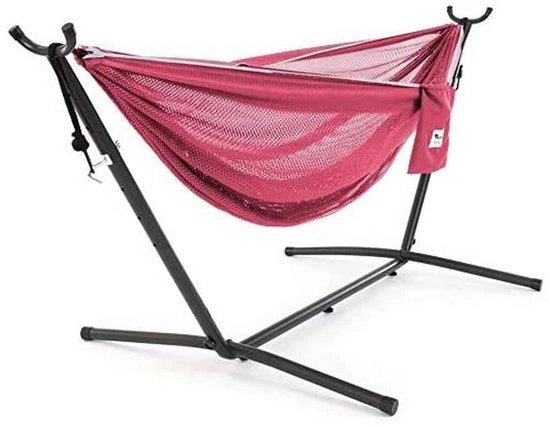 Hangmat in rete con supporto - adatta per la rilassamento - 1 pezzo - Rose/Celeste - 280 cm