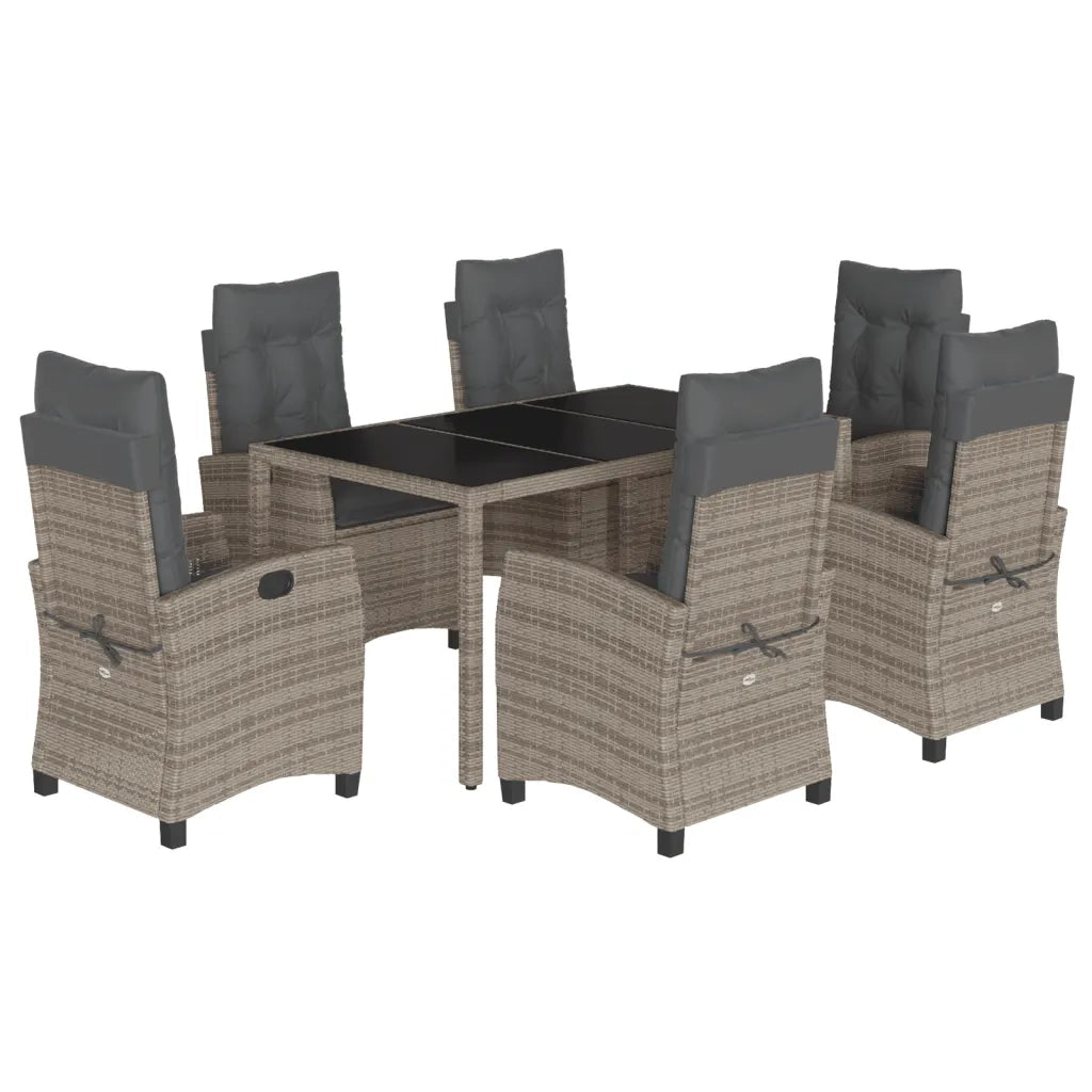 Set da Pranzo da Giardino 7 pz con Cuscini in Polyrattan Grigiocod mxl 111219