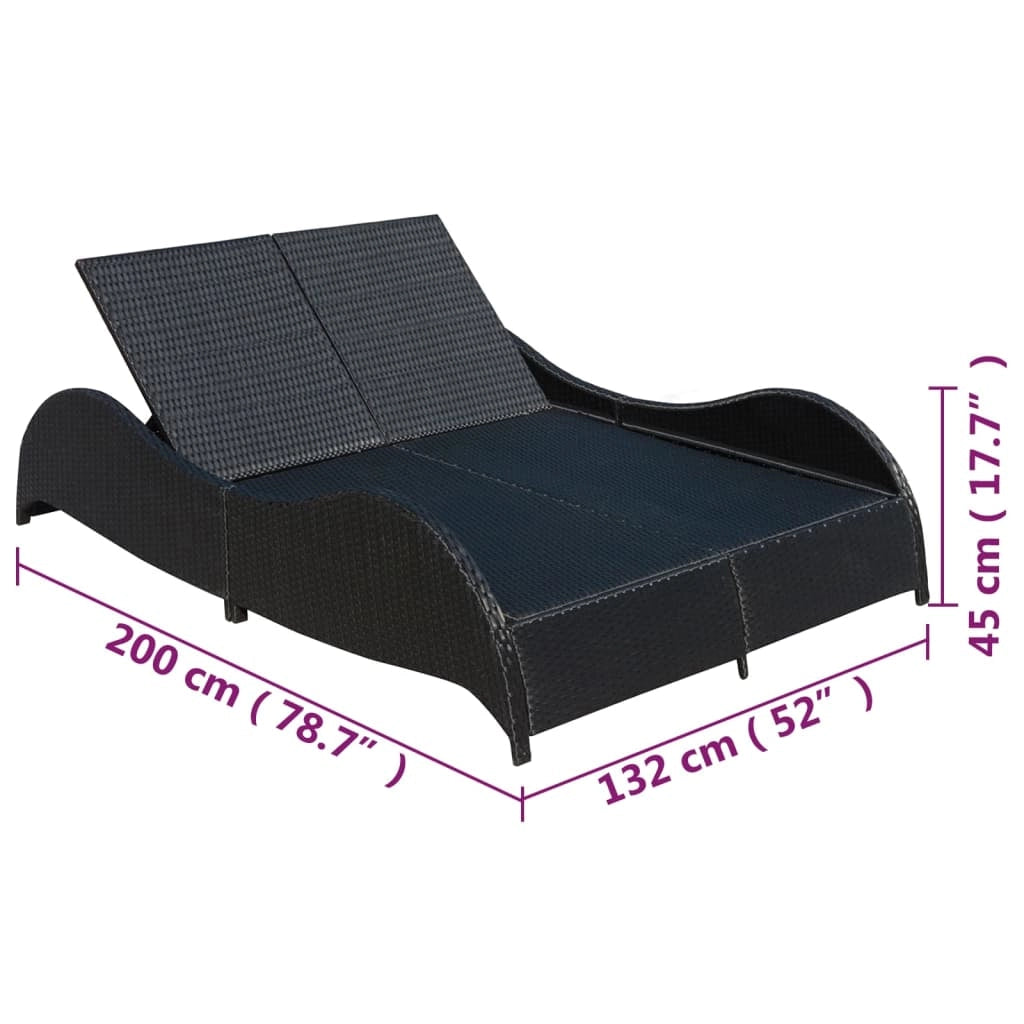 Lettino prendisole sedia a sdraio lettino prendisole letto da giardino mobili da giardino mobili da esterno doppi con cuscino ondulato resina intrecciata nera 02_0012729