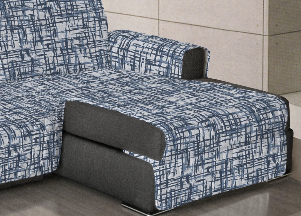 Copridivano Trapuntato Antimacchia Per Divani Con Penisola Dis. Reticolo - 280-285 cm - Blu