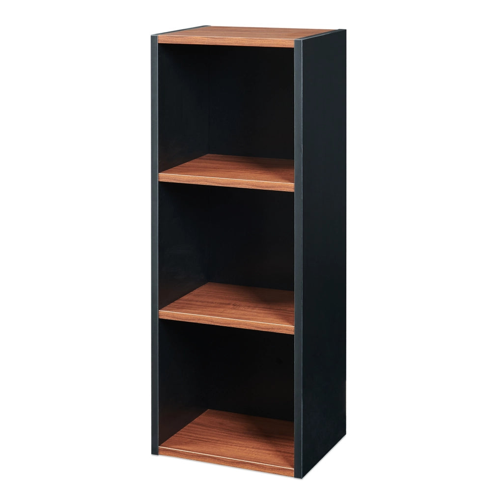 Scaffale da Terra Trond Libreria a 3 Scomparti Aperti 80 x 30 x 23 cm - Nero/Effetto Noce [en.casa]