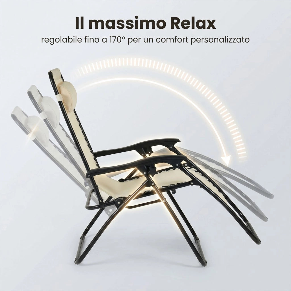 Sdraio Reclinabile Gravity da Giardino Lettino Relax Pieghevole in Acciaio con Schienale Regolabile e Sistema di Blocco