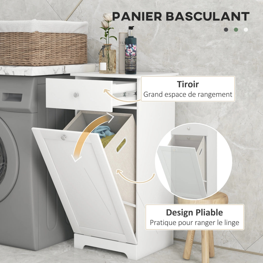 Mobile da bagno con cesto per il bucato e cassetto ¨C zephmum ¨C bianco 40x40x90.5 cm