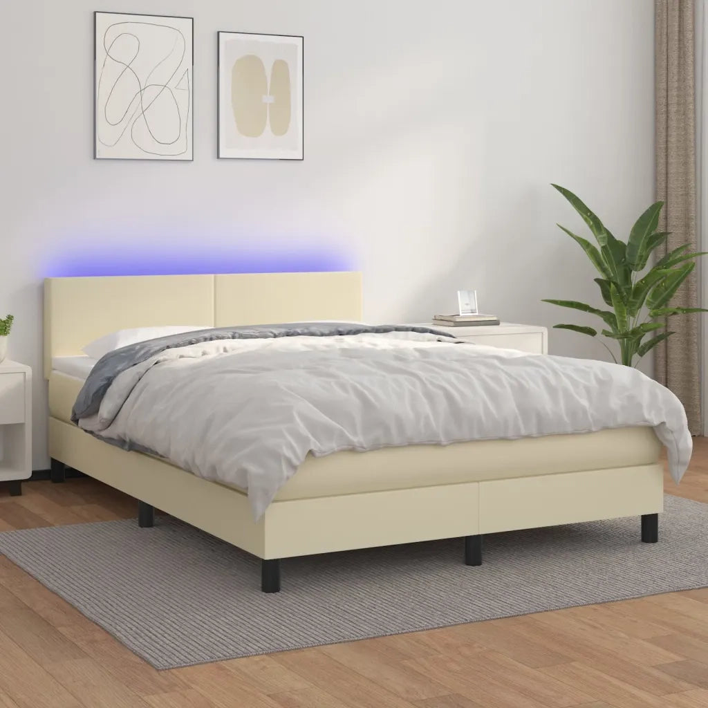 vidaXL Giroletto a Molle con Materasso e LED Crema 140x200 cm