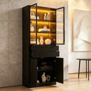 Set 2 vetrine 140x34x180 cm con LED Bluetooth; vetro temperato e 2 cassetti nero HOMVRA