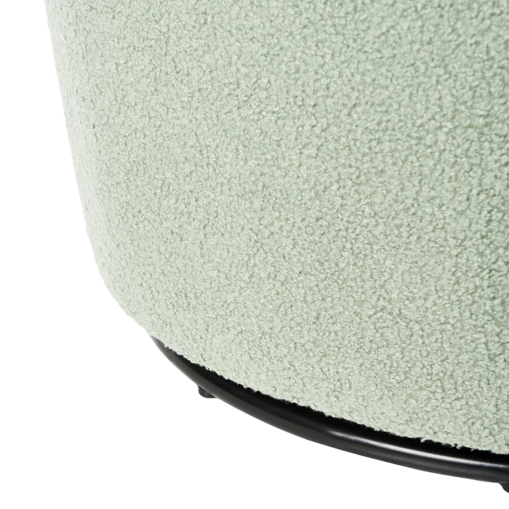 Poltrona con schienale curvo in tessuto bouclé verde chiaro base girevole 360° Art Deco dorato