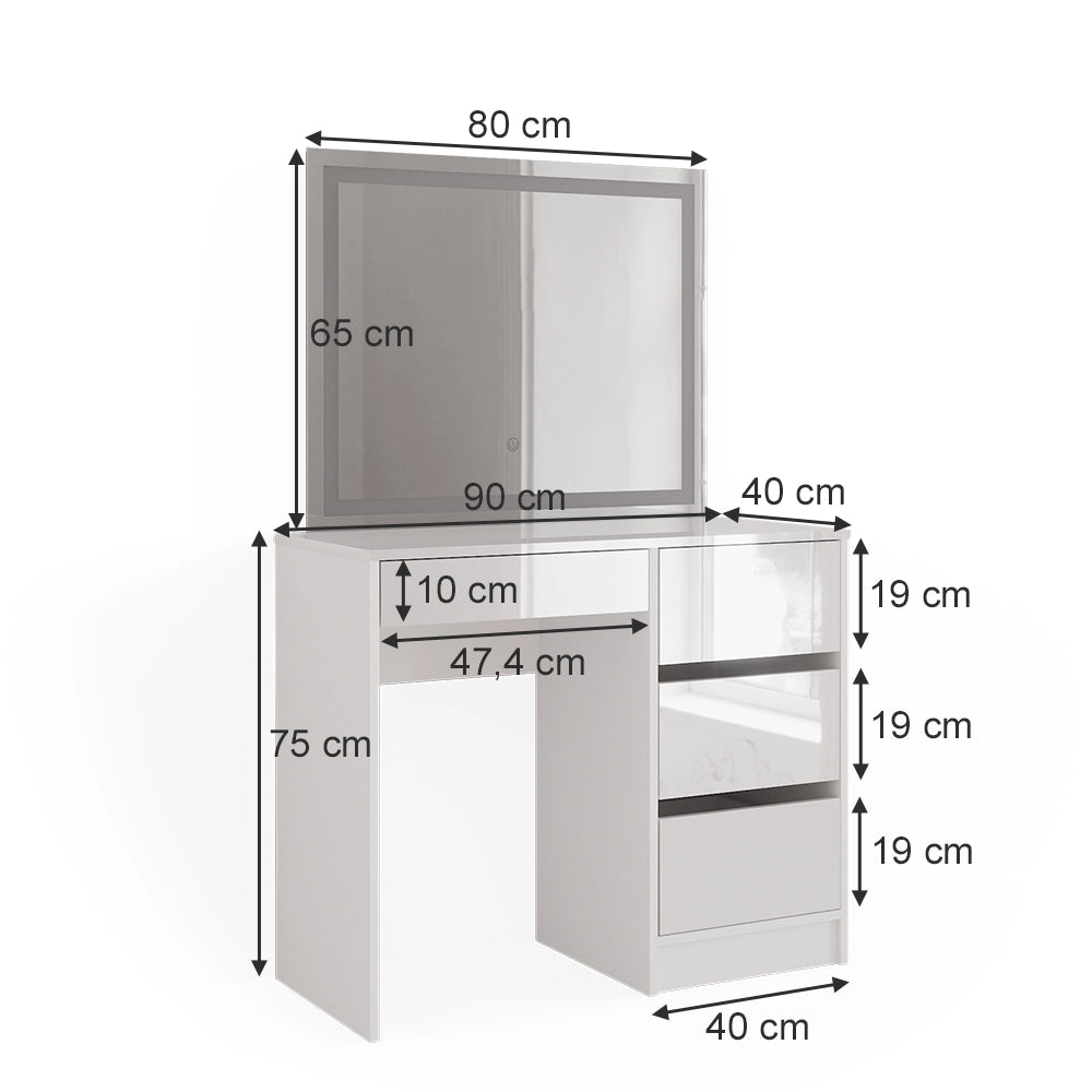 Vicco Tavolo da toeletta Bianco 40 cm con specchio a LED