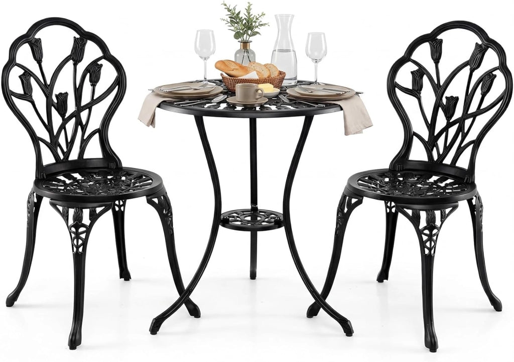 Set Tavolino e Sedie in Alluminio 3 Pezzi, Set Bistro da Esterno con Foro per Ombrellone, Mobili da Giardino per Cortile Patio Terrazza (Modello 2)