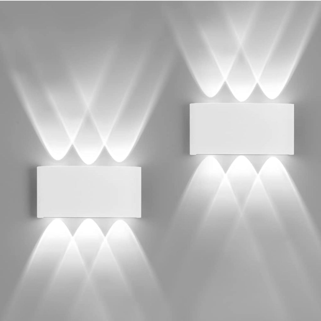 Set 2 Pezzi Applique LED da Parete 6 LED Design Mezzaluna IP65 Interno/Esterno Luce Naturale o Fredda Nero o Bianco Luce Fredda - Bianco