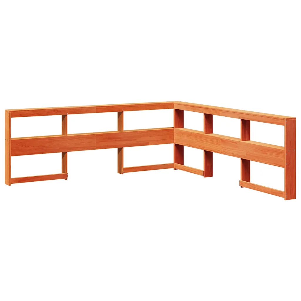 Testiera libreria a L-Testata contenitore Marrone Cera 200cm Legno Massello di Pino