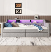 Letto daybed 90 x 200 cm con luce LED, due cassetti e porta USB