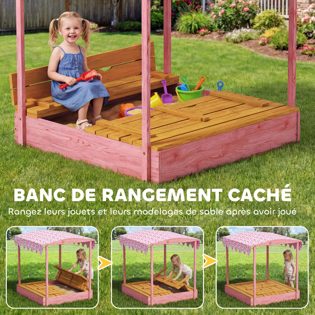 Sandbox in Legno con Coperchio e Sedile Pieghevole ¨C zephmum ¨C Legno Acacia Grigio