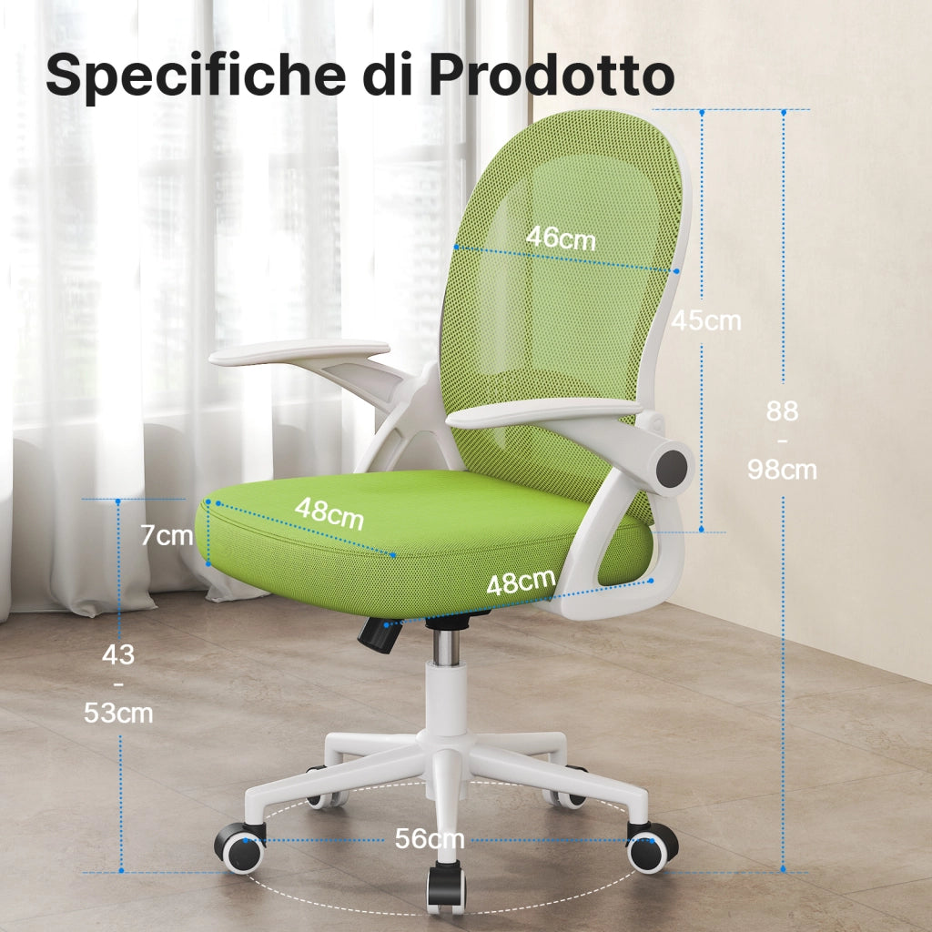 Sedia Ufficio con Supporto Lombare - RATTANTREE - Sedia Ufficio da Scrivania ergonomica Braccioli 90¡ã Regolabile - Verde
