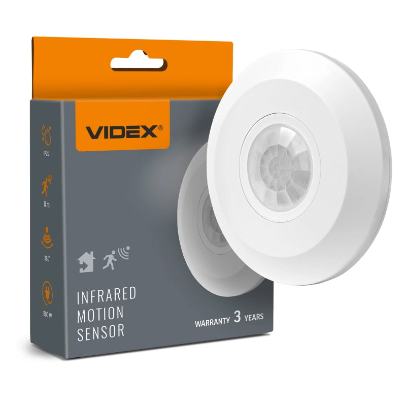 Sensore movimento crepuscolare PIR bianco tondo Videx