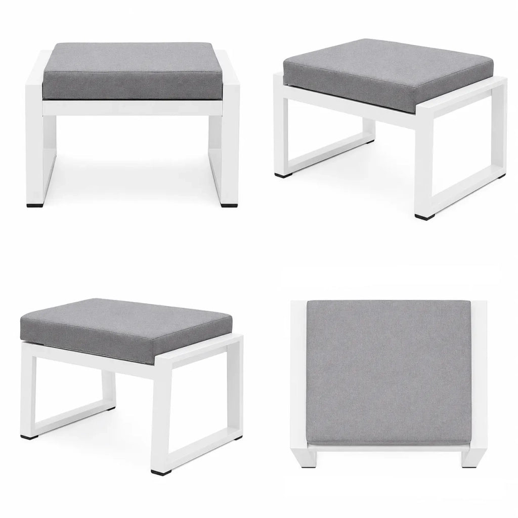 Tempo Style - Pouf MIKONOS in alluminio bianco/grigio | Resistente alle intemperie | Con morbido cuscino sfoderabile | Per ambienti esterni come giardino, balcone, terrazza