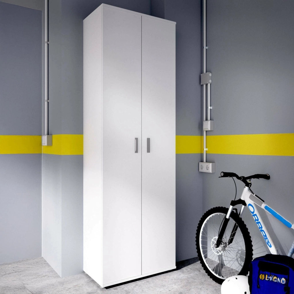 Armadio multiuso Aixam, Mobile multifunzione portascarpe, Guardaroba a 2 ante, 61x35h190 cm, Bianco