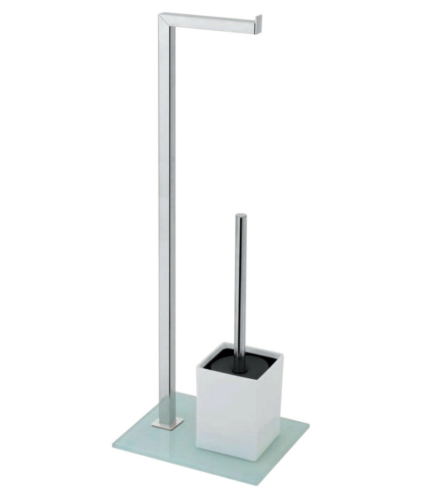 Piantana Porta Rotolo Portascopino Portarotolo Scopino Spazzolino Bagno Feridras Tonalità: Acciaio cromato Bianco
