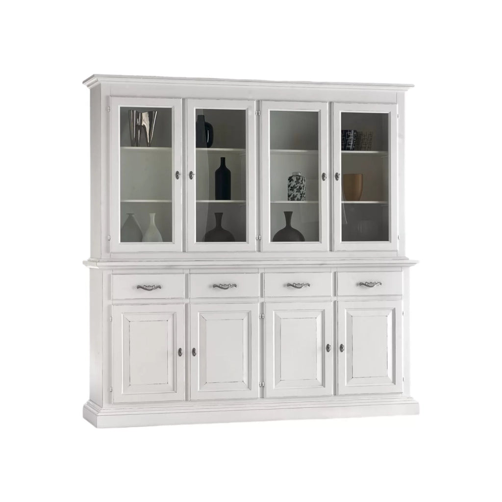 Cristalliera shabby chic in legno massello 8 porte bianco consumato l.222 p.51 h.226 - Mobili 2G