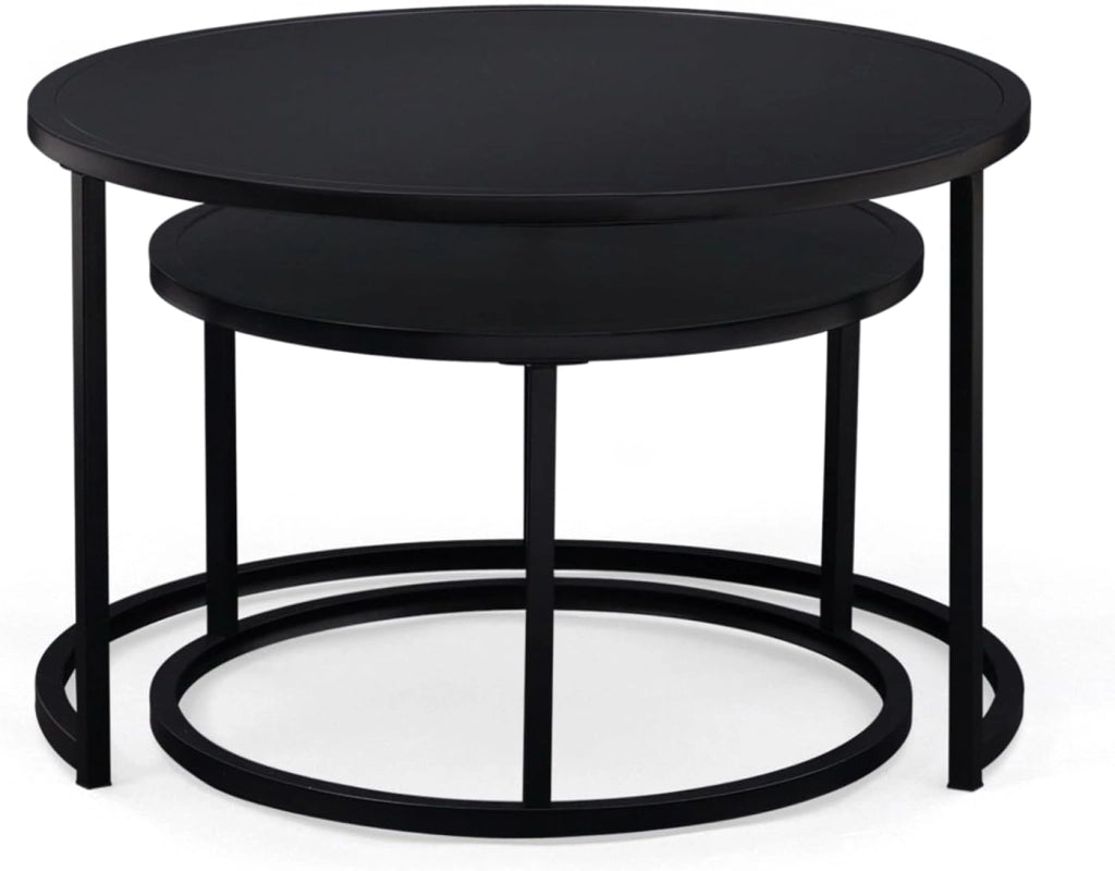 Set di 2 tavolini tondo 54/70 in metallo nero opaco, design industriale DAVIS