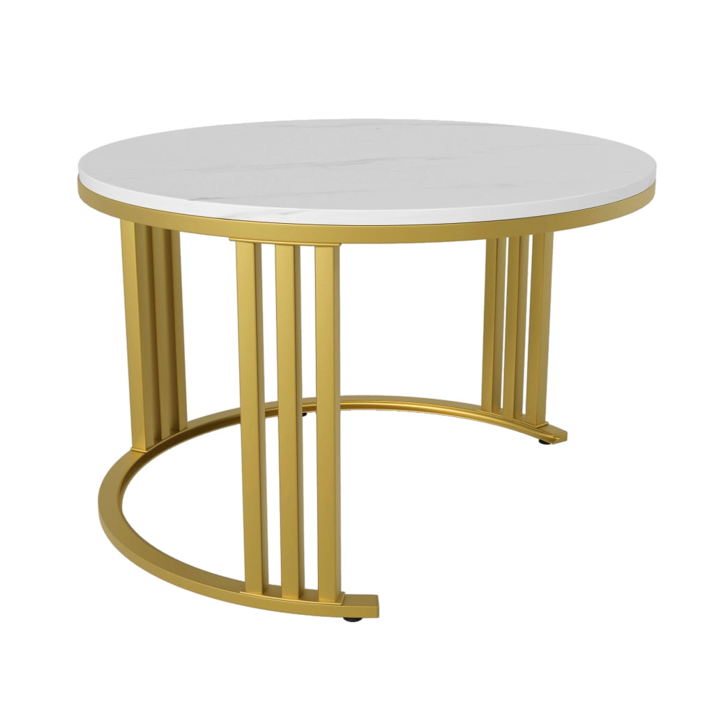 OKWISH Tavolini da Salotto Impilabili Rotondi con 2 Cassetti, Piano Lucido Effetto Marmo, per Soggiorno, MDF, Bianco
