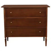 Comò casettiera spillo in legno 3 cassetti arte povera noce scuro conpomelli bronzo
