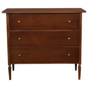 Comò casettiera spillo in legno 3 cassetti arte povera noce scuro conpomelli bronzo