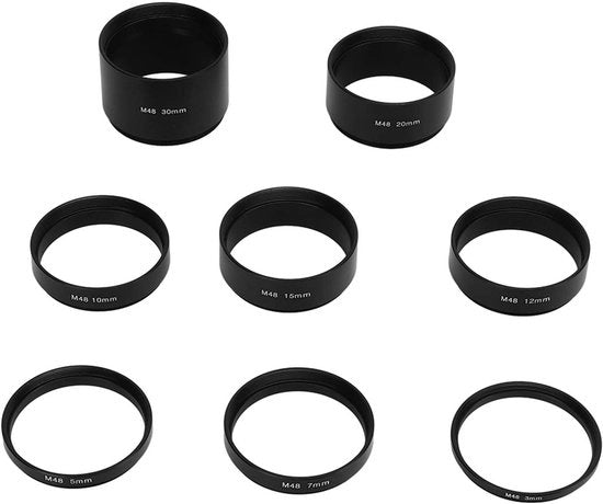 Kit di estensione ottica - M48X0.75 - Risoluzione dei problemi di messa a fuoco - Set da 8 pezzi - Per astrofotografia - Adatto per telescopi - Costruito in alluminio.