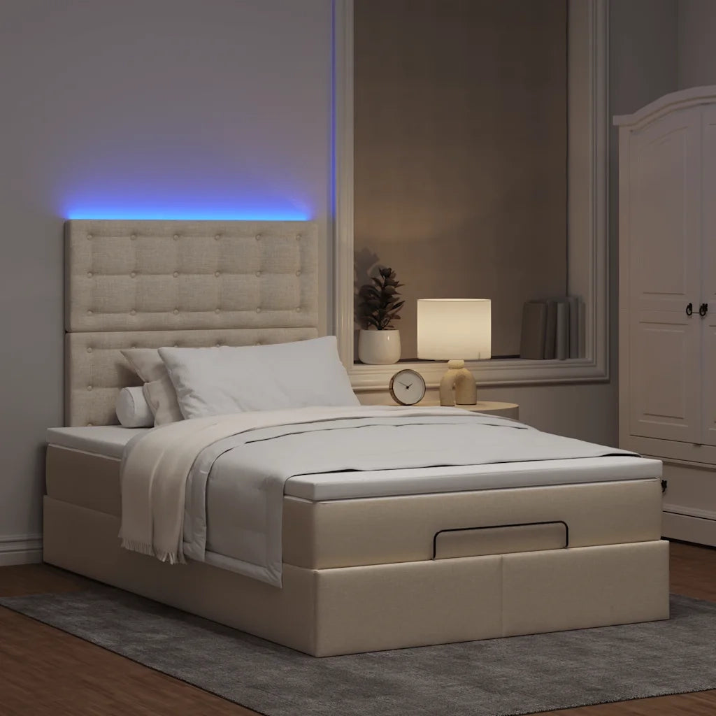 vidaXL Struttura Letto Pouf con Materasso Crema 120x200 cm in Tessuto