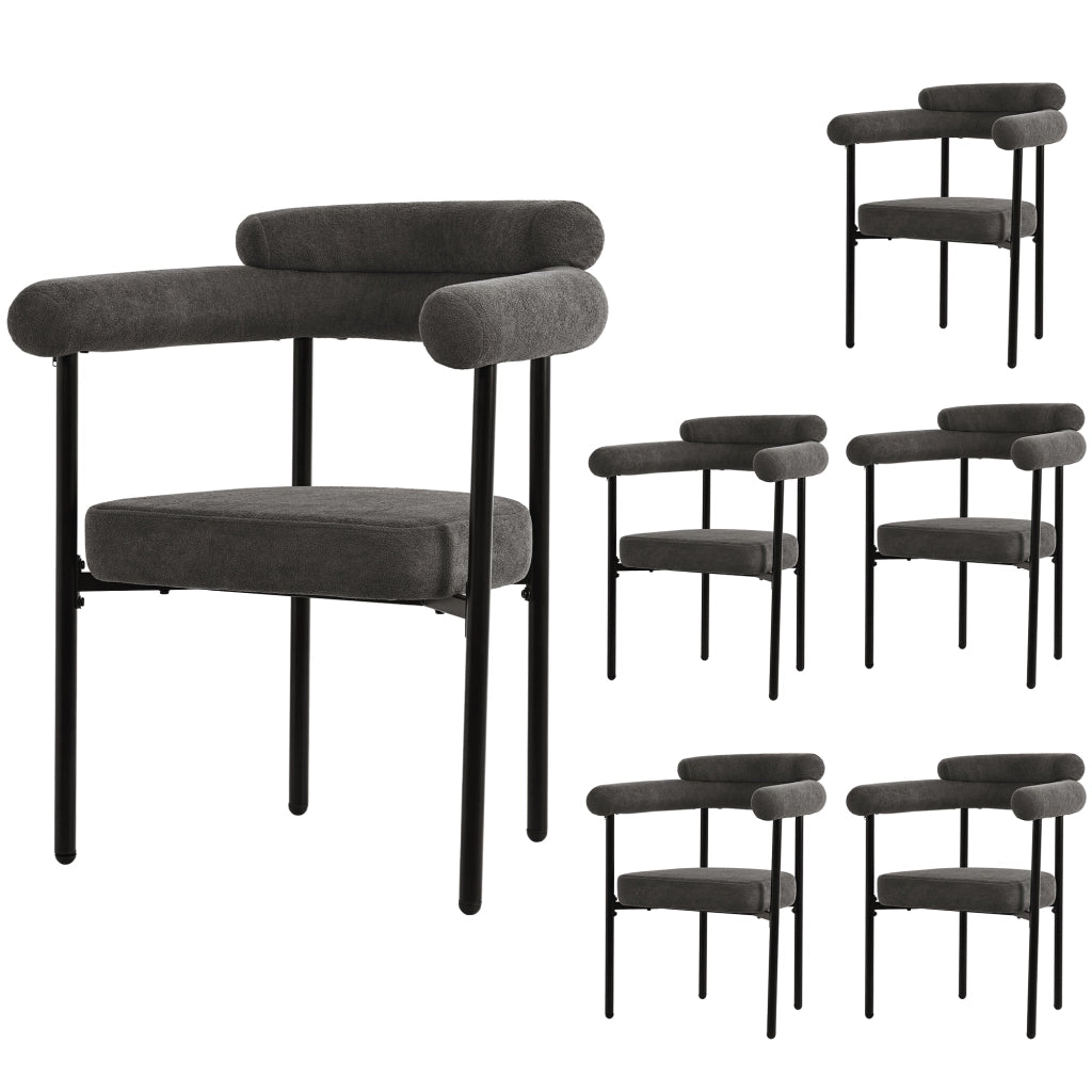 Tavolo da Pranzo con 6 Sedie ¨C MINIMAL ¨C Set 7 Pezzi, Gambe in Metallo, Tessuto Scamosciato Grigio