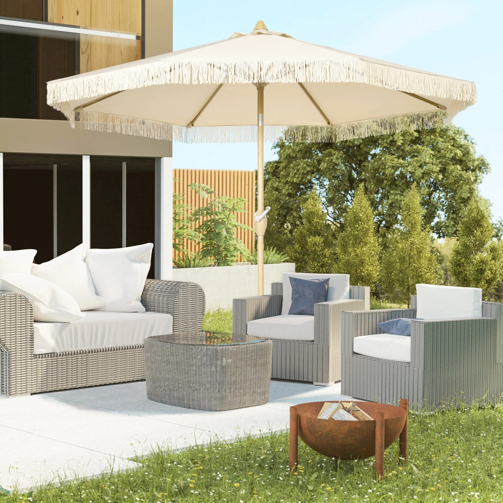 Ombrellone da giardino con manovella e frange ¨C zephmum ¨C crema ?265x244 cm